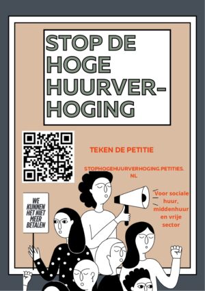 Huurders Ymere Amsterdam protest poster tegen huurverhoging, sociale huur en betaalbare woningen.